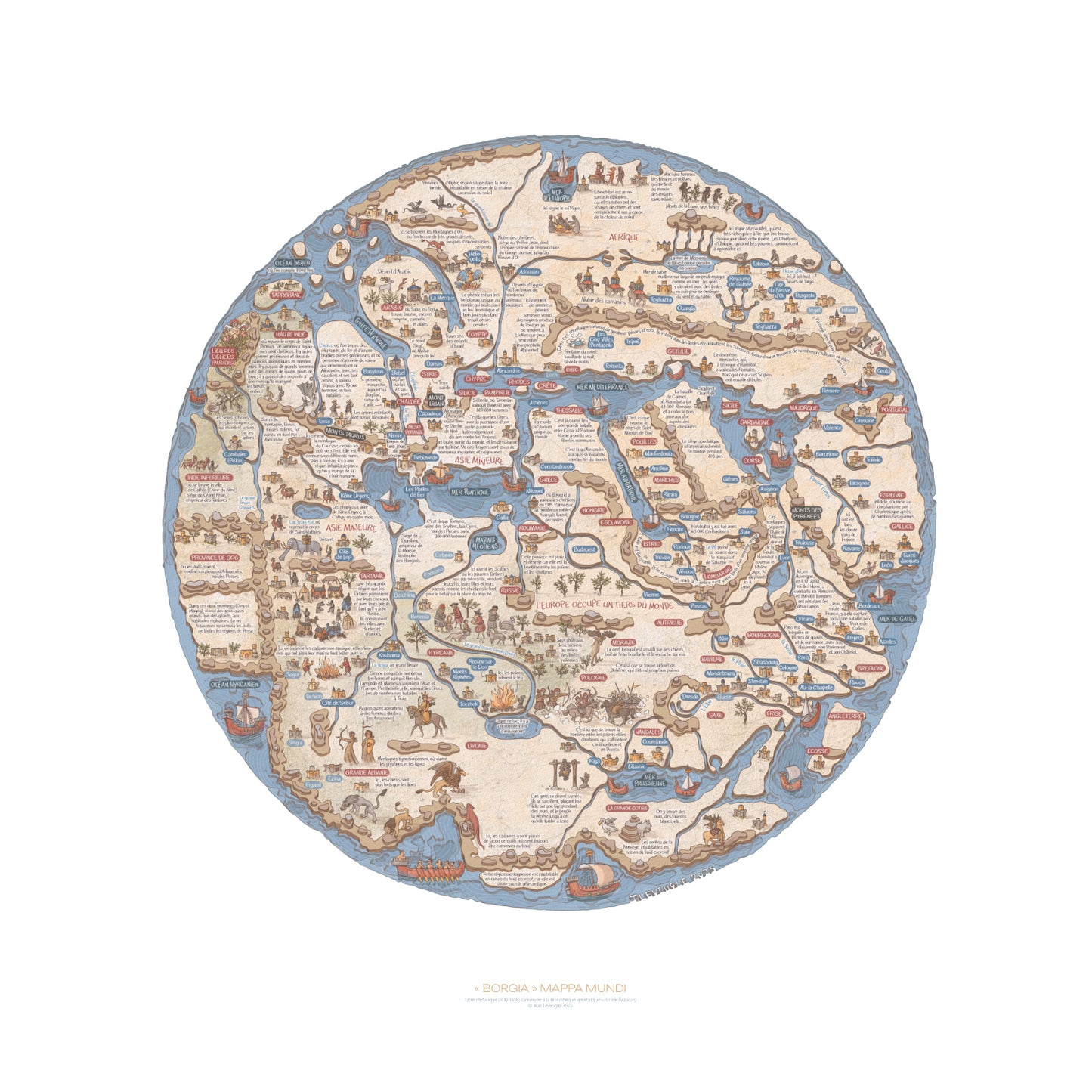Borgia Mappa Mundi (XVe) - Tirage d'Art limité à 30 ex., numéroté et signé (25 en stock)