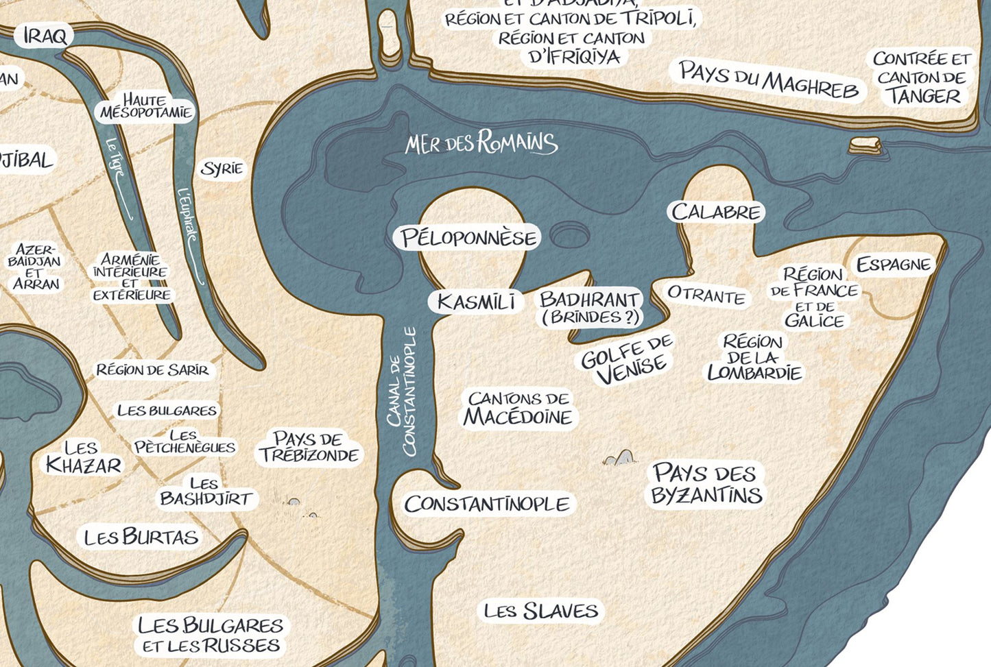 Carte circulaire du Livre de la configuration de la terre par Ibn Hawqal (Xe) - 40/40cm (3 couleurs disponibles)