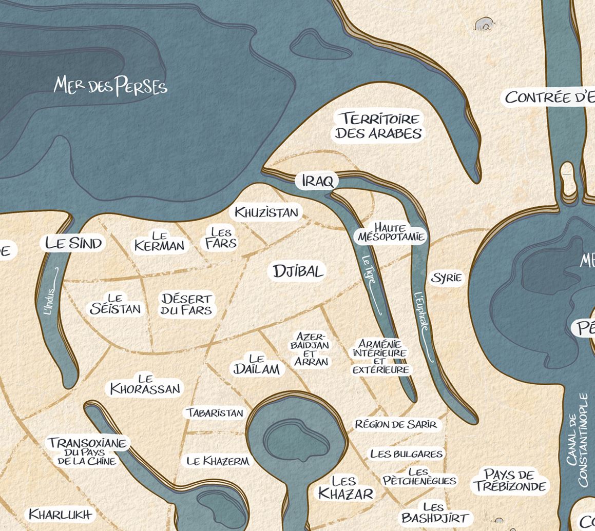 Carte circulaire du Livre de la configuration de la terre par Ibn Hawqal (Xe) - 40/40cm (3 couleurs disponibles)