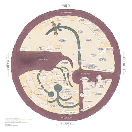 Carte circulaire du Livre de la configuration de la terre par Ibn Hawqal (Xe) - 40/40cm (3 couleurs disponibles)