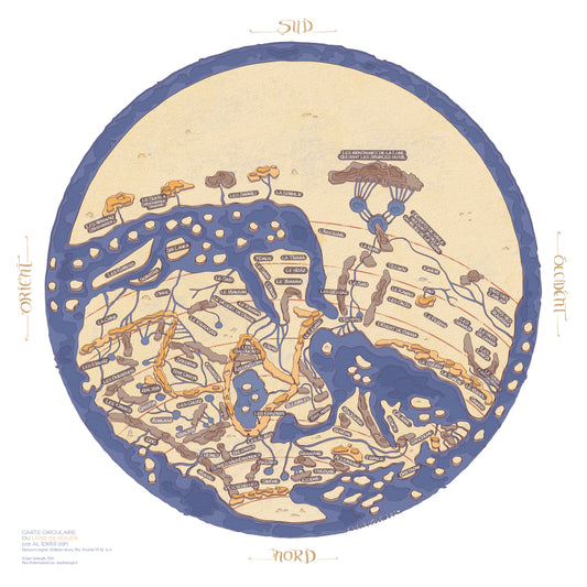 Carte circulaire du Livre de Roger par al Idrīsī (XIIe) - 40/40cm