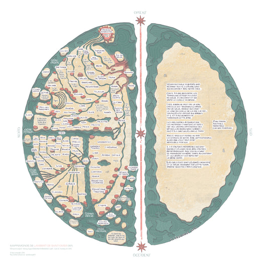 Carte circulaire du Liber Floridus par Lambert de Saint-Omer (XIIe) - 40/40cm