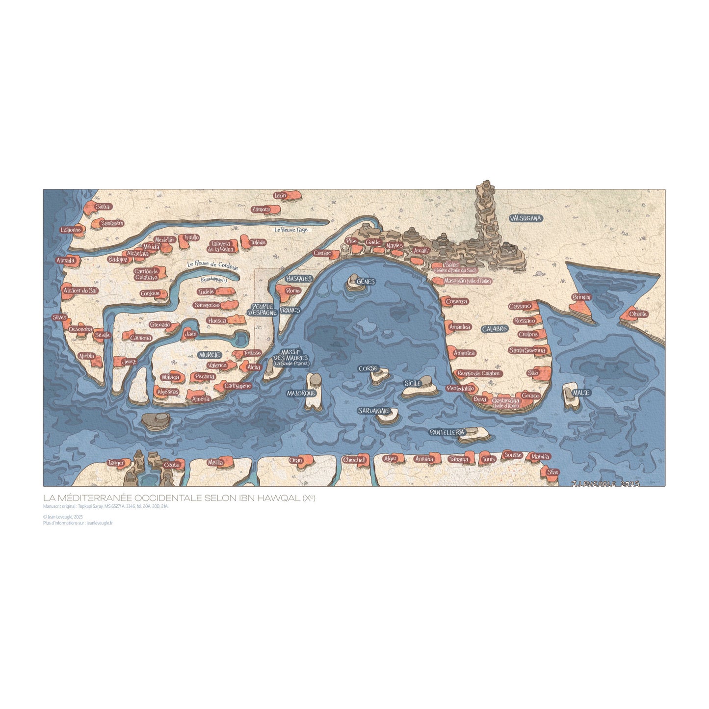 La Méditerranée selon Ibn Hawqal (Xe) - Tirage d'Art limité à 30 ex., numéroté et signé (30 en stock)